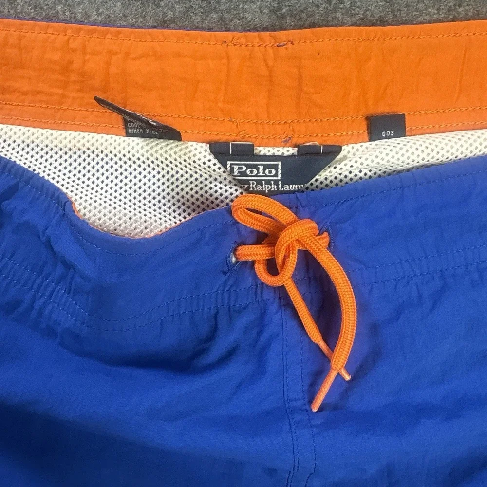 Y2K Polo Ralph Lauren Blue Orange Swim Trunks Board‎ Shorts Men's XXL.  A10